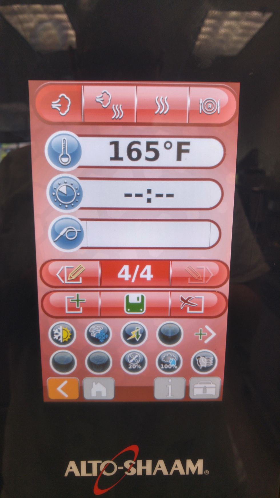 Step #4, steam mode, low power, low fan, 100% humidity at 165 F, and set time to --:-- this will keep the oven running until you turn it off. This is the hold step that gives us the tenderization.