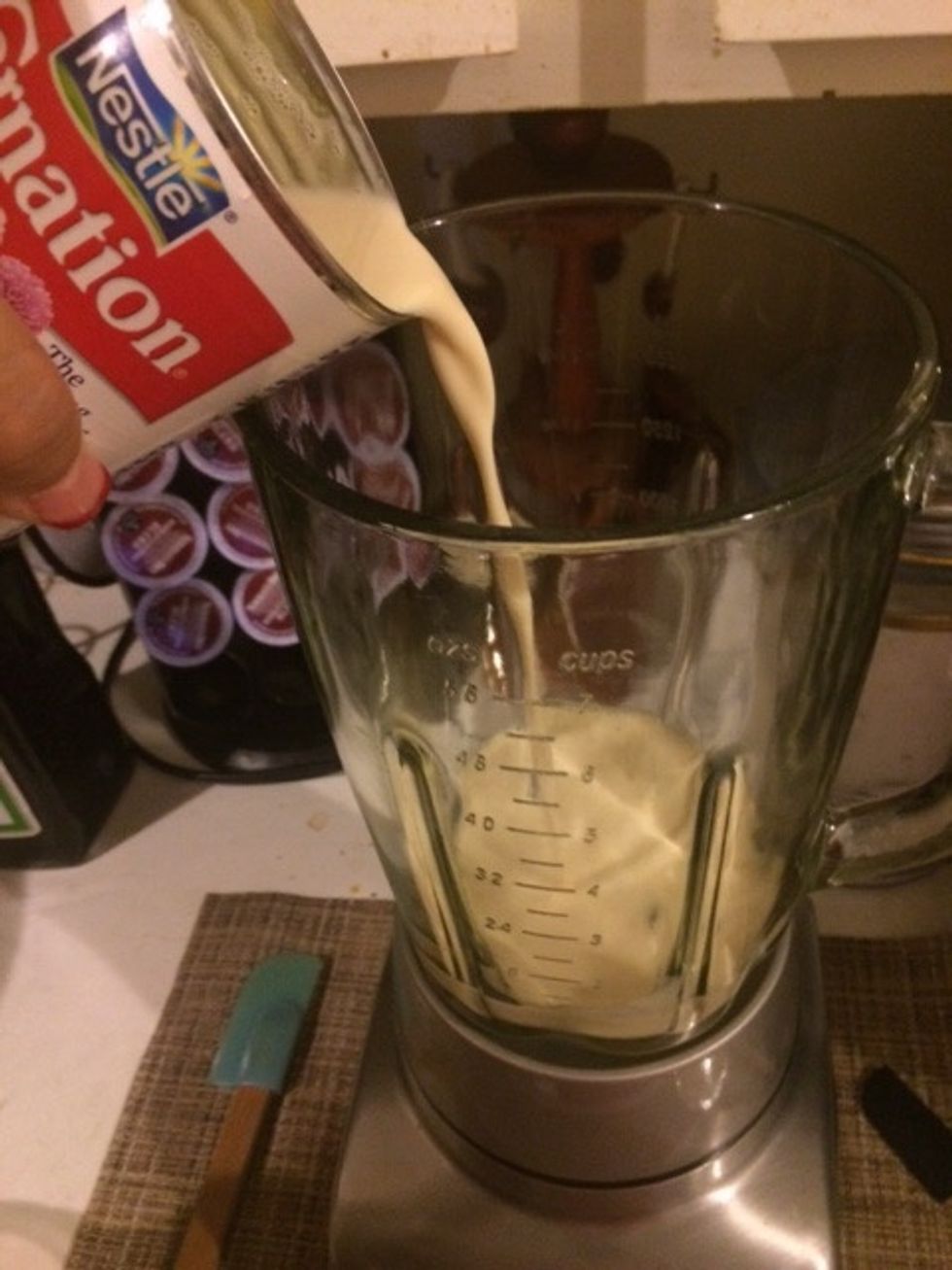 Step 4 \u2013 Flan Mix: in the blender add the can of media crema ( or can of evaporated milk).