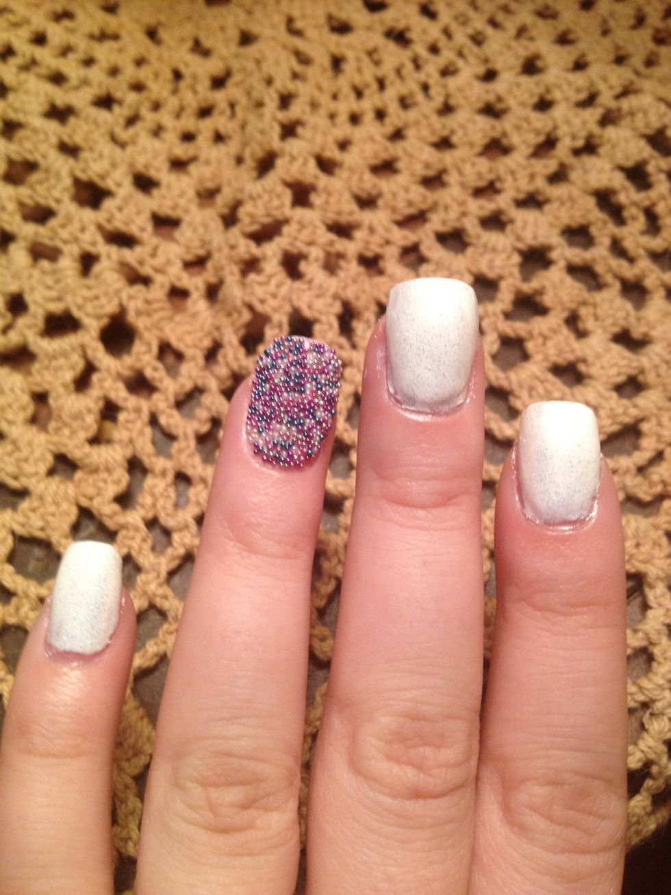Step 4: Use shimmer nail polish ( I used White Cap) to nails, let dry completely.