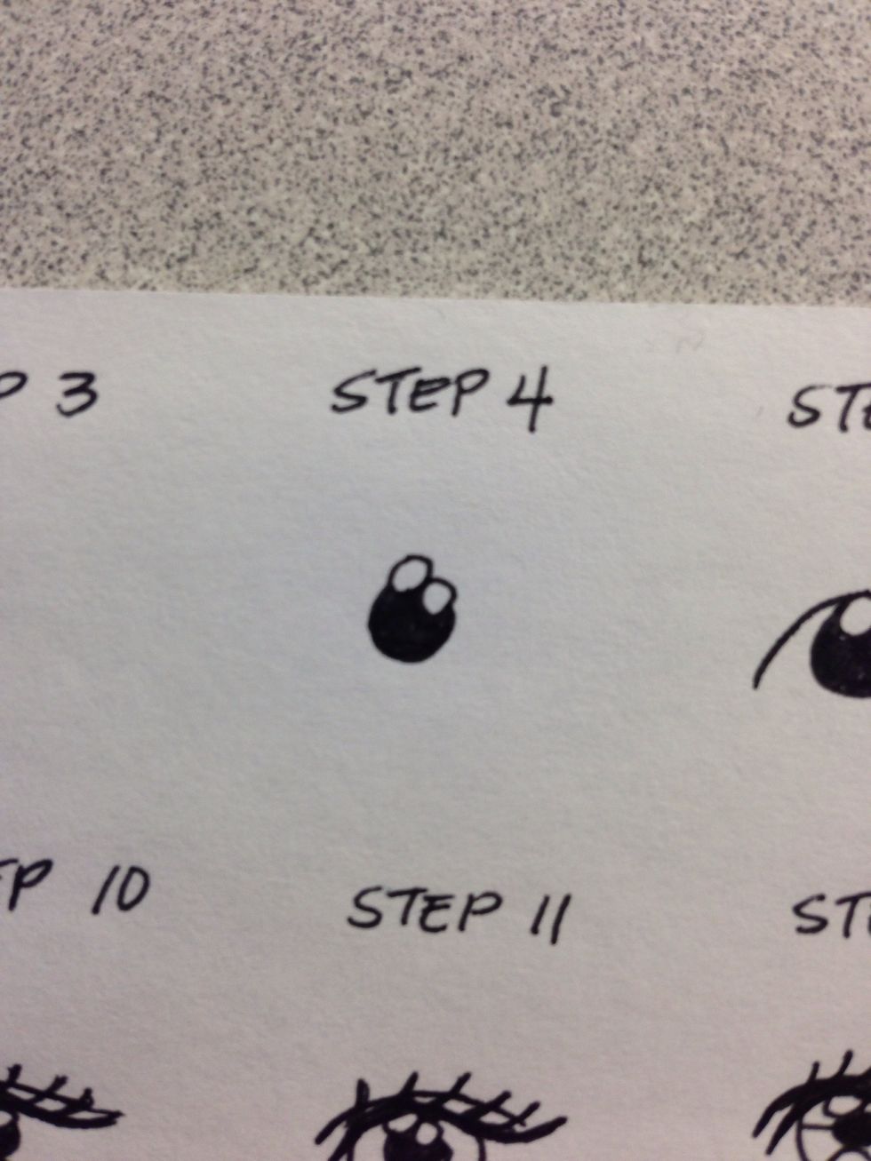 Step 4 (write) Fill in the pupil You could play around and make it dark or light but right now i want to do basic and what ever you feel comfortable with go for it as we go :)