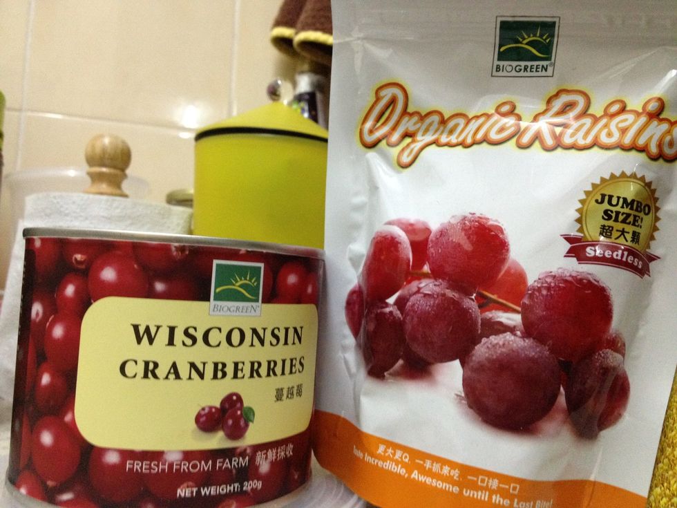 Step 5: Add as much cranberries and/or raisins as you want. Feel free to add different things as well such as chopped walnuts etc.