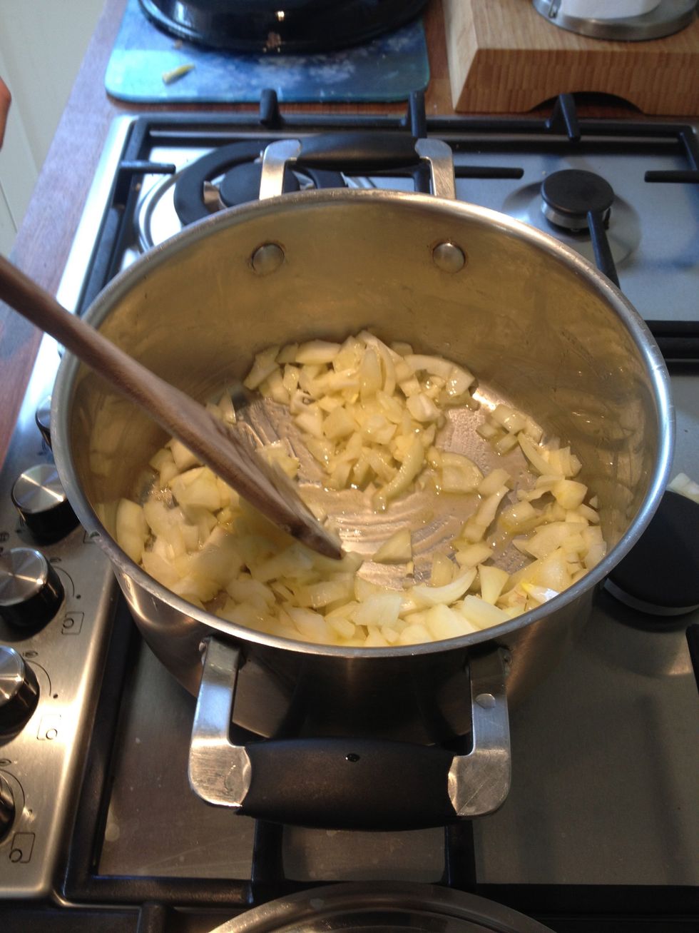 Step 5. Add the onion and cook over a low heat for 5 minutes or until the onion is soft. Add the flour and cook for another minute.