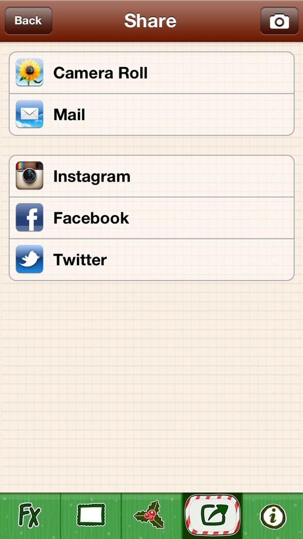 Step 5: After finish, save change on your photo album or share photo via Facebook, Twitter, Instagram or e-mail.