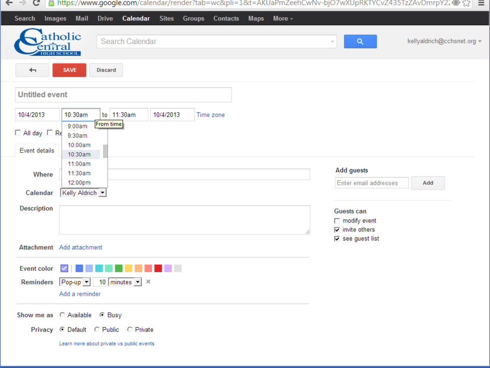 Step 5: Next click on the next set of numbers, click on the time in which your event starts.