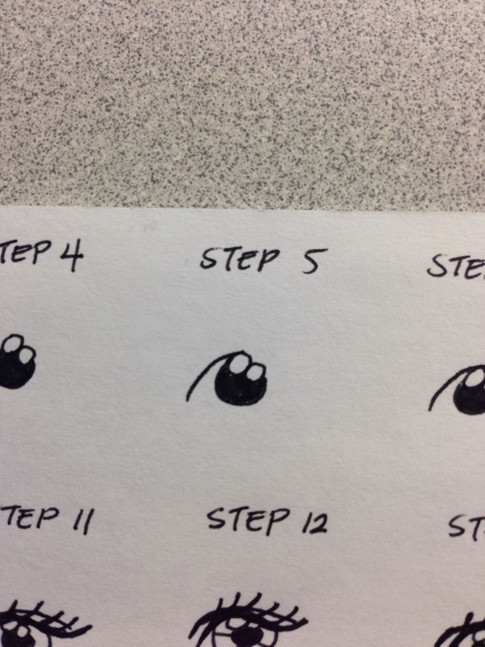 Step 5 (write) Yup redraw each step as we go you got this ! Draw a half u /curve on the left side of the eye