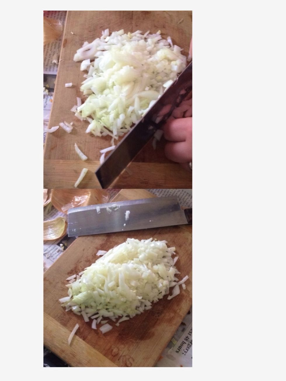 Step 6: The onions should now be chopped up into thin small pieces.