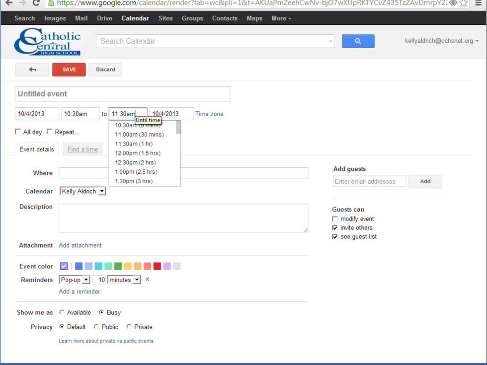 Step 6: Then click on the third set of numbers, choose the time in which your event ends.