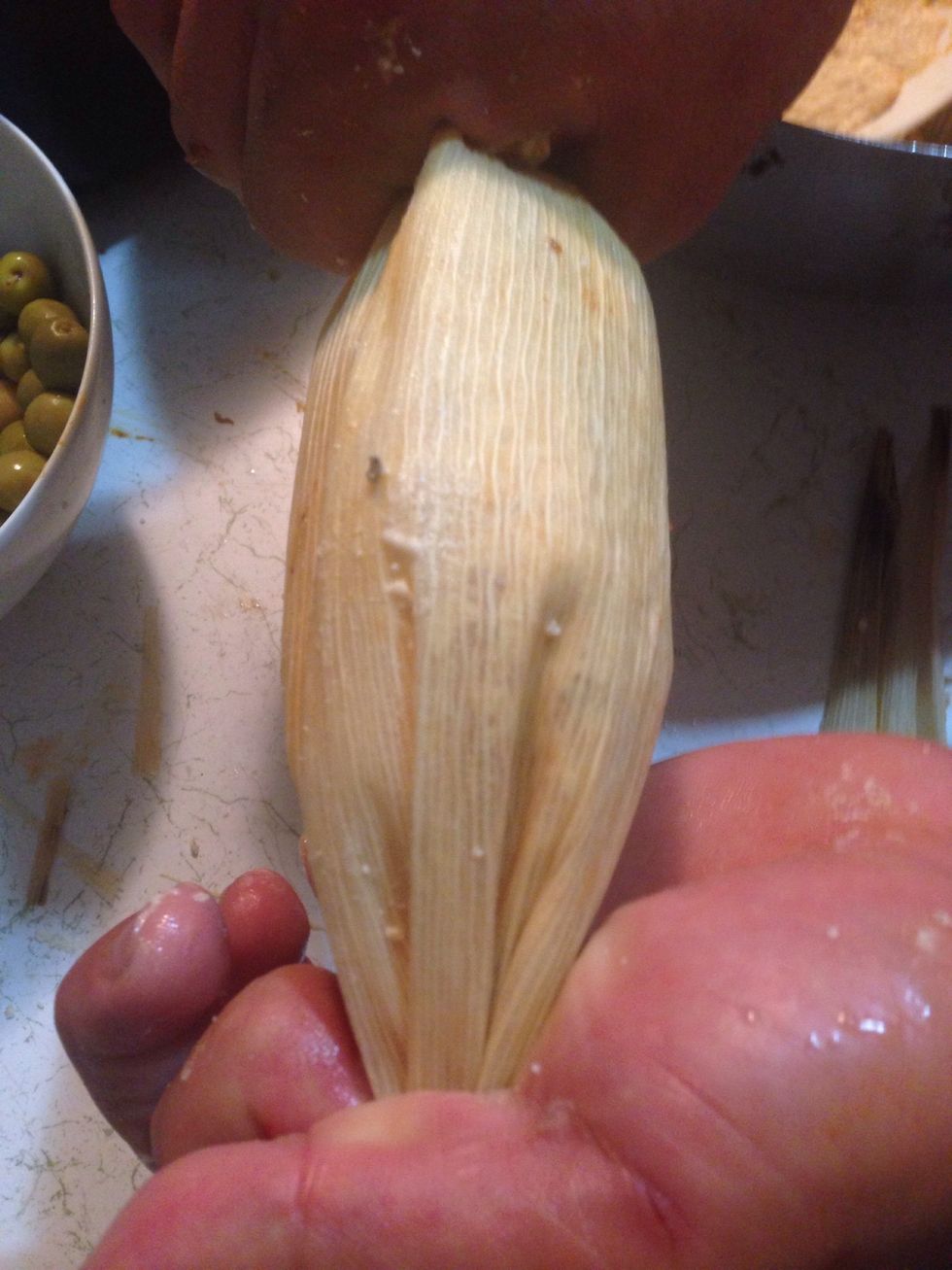 Step 6: tie both side of the corn husk wrapper.