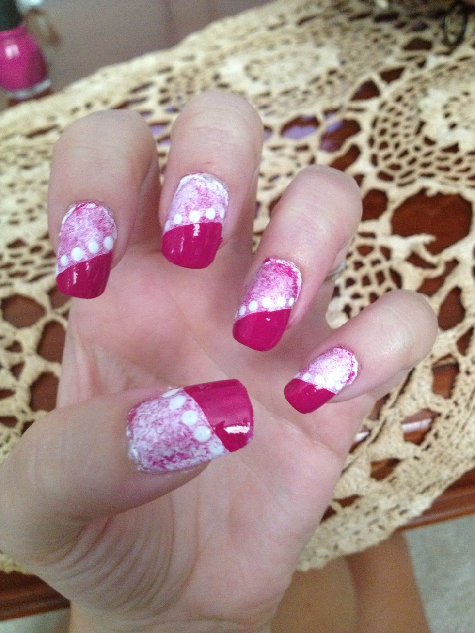 Step 6: Using lighter nail polish and dotting tool line the edge of the French tip with a row of dots.