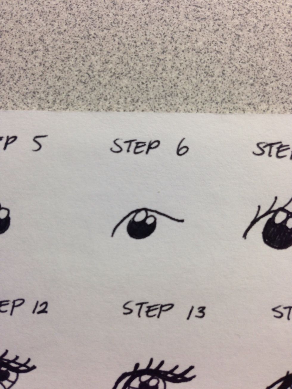 Step 6 (write) Go ahead and draw the rest of the u / curve and imagine an eye lash at the end Dont be afraid if u mess up :) this is practice yeahhh ! Next !