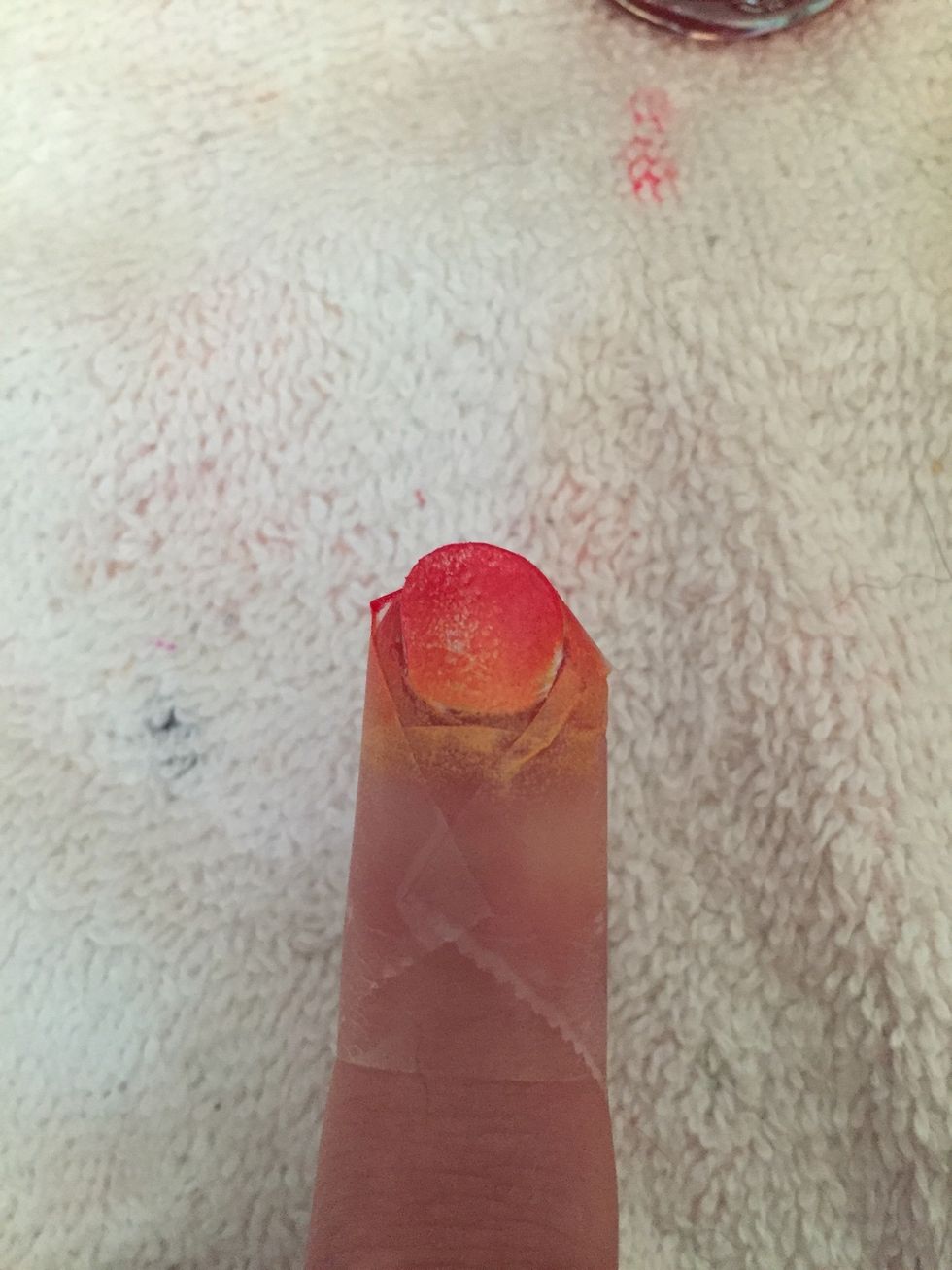 Step 7: Dab makeup sponge on white nail.