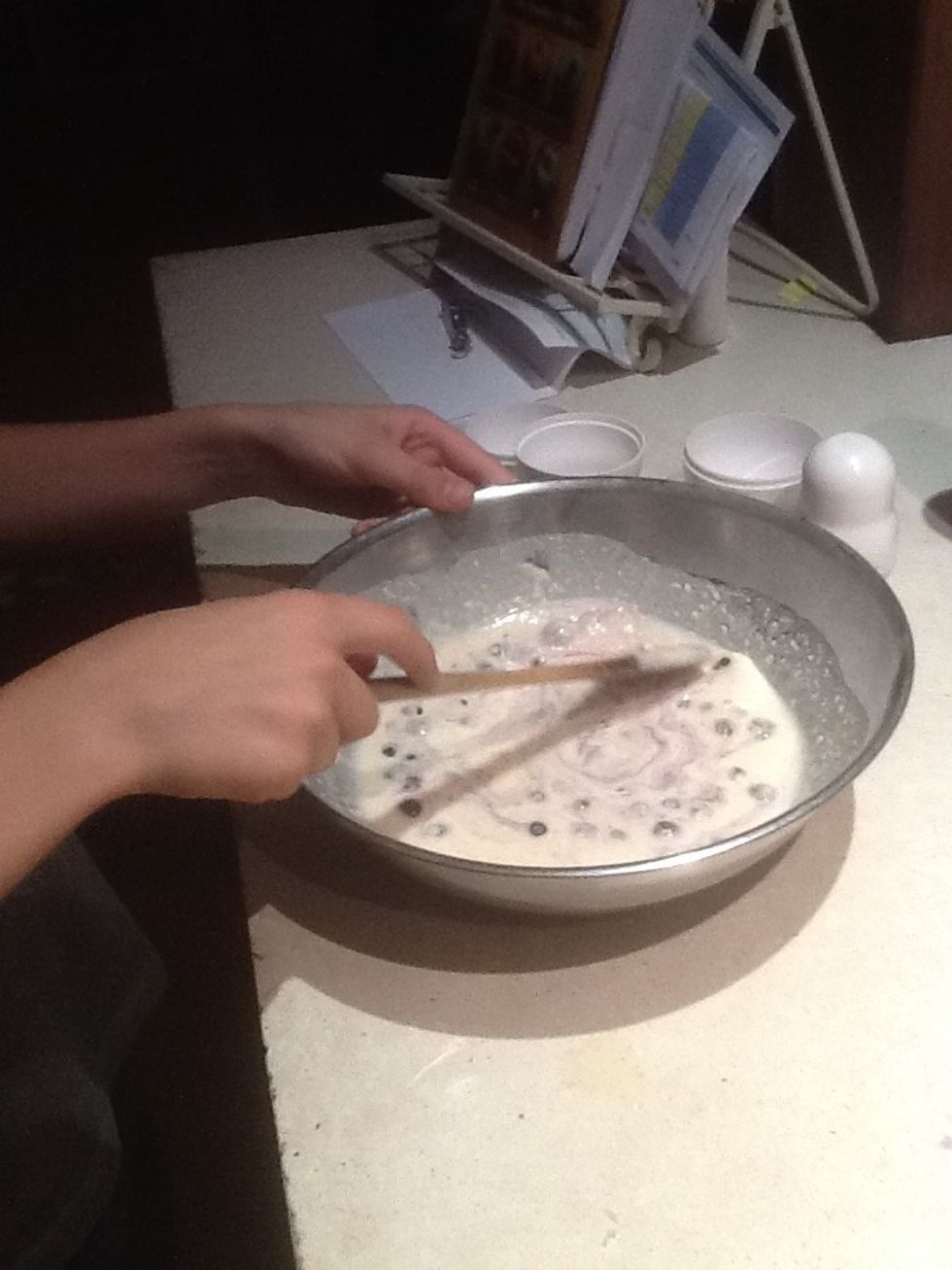 Step 8: Stir once again but this time fold the berries into the mix.