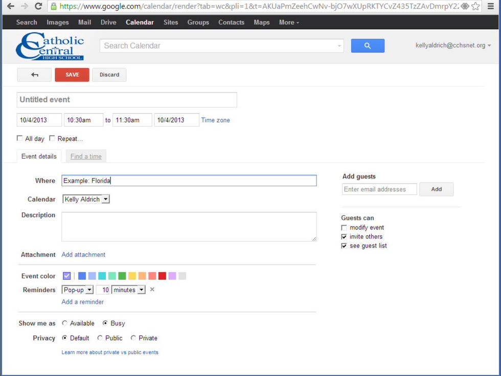 Step 8: Type in under "where" where your event is, and example is given.