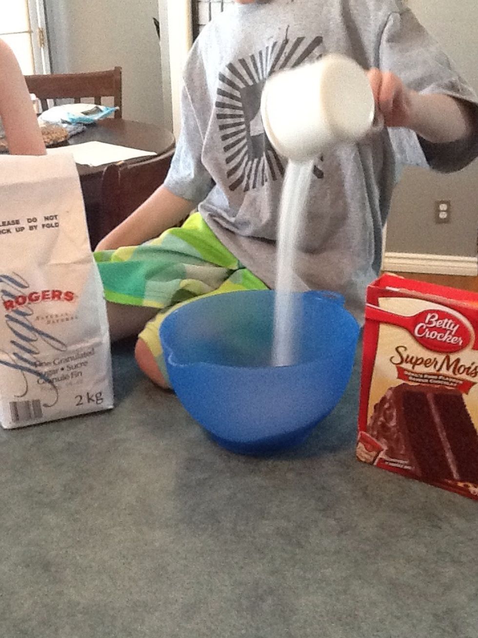 Step 9: 1 cup of granulated sugar into another mixing bowl.