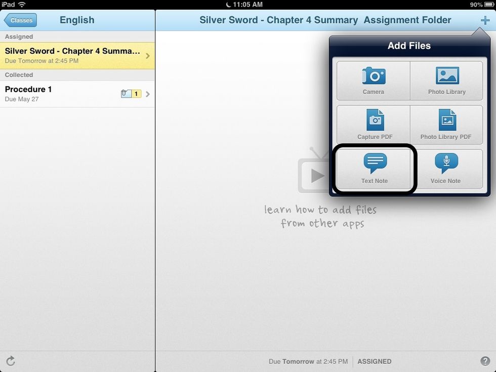 Step 9. At the bottom left hand corner a tab with the tittle "Text Note" will be, click that button.