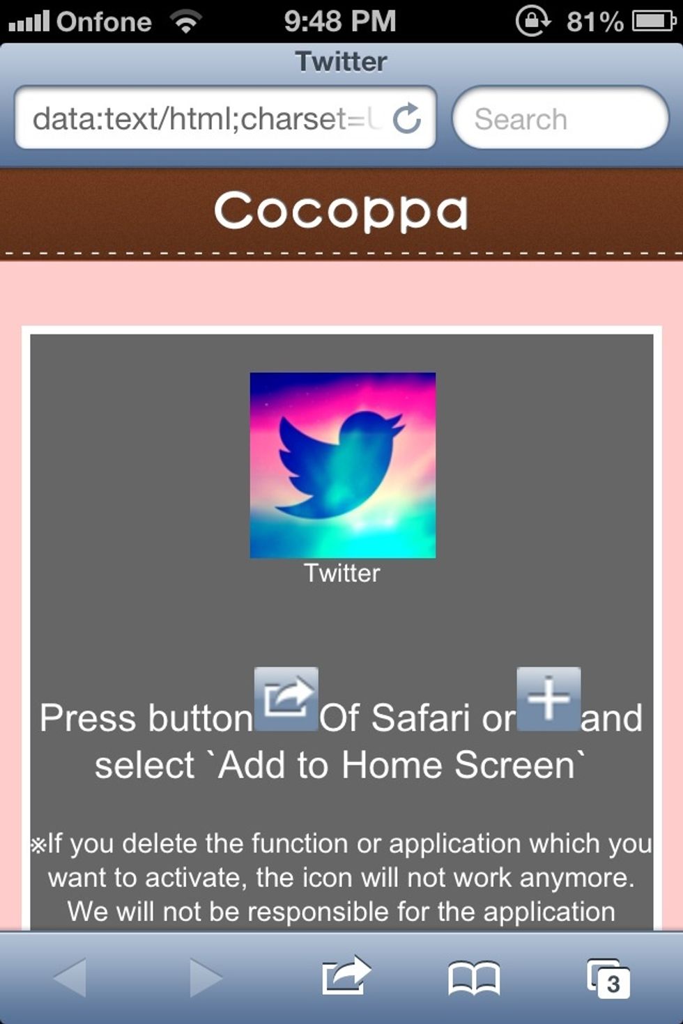 Step 9: Press the button of safari and select "Add to home screen"