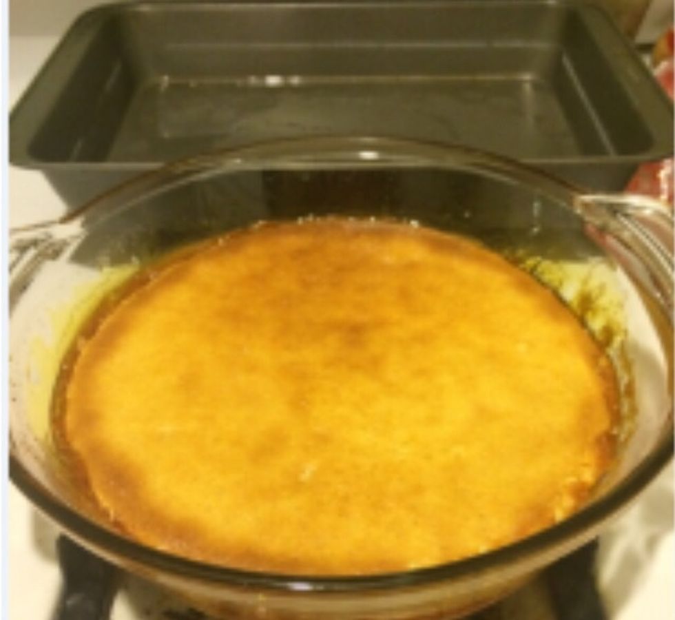Step 9: Take the flan dish out of the baking pan.