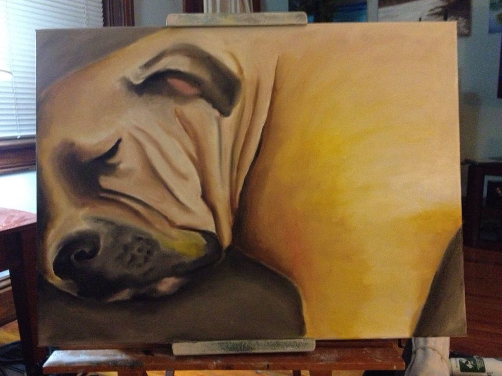 Step back from it and view it from a distance. Adjust anything minor that jumps out at you. Once you are ready, add red to your pinky and sign your work.