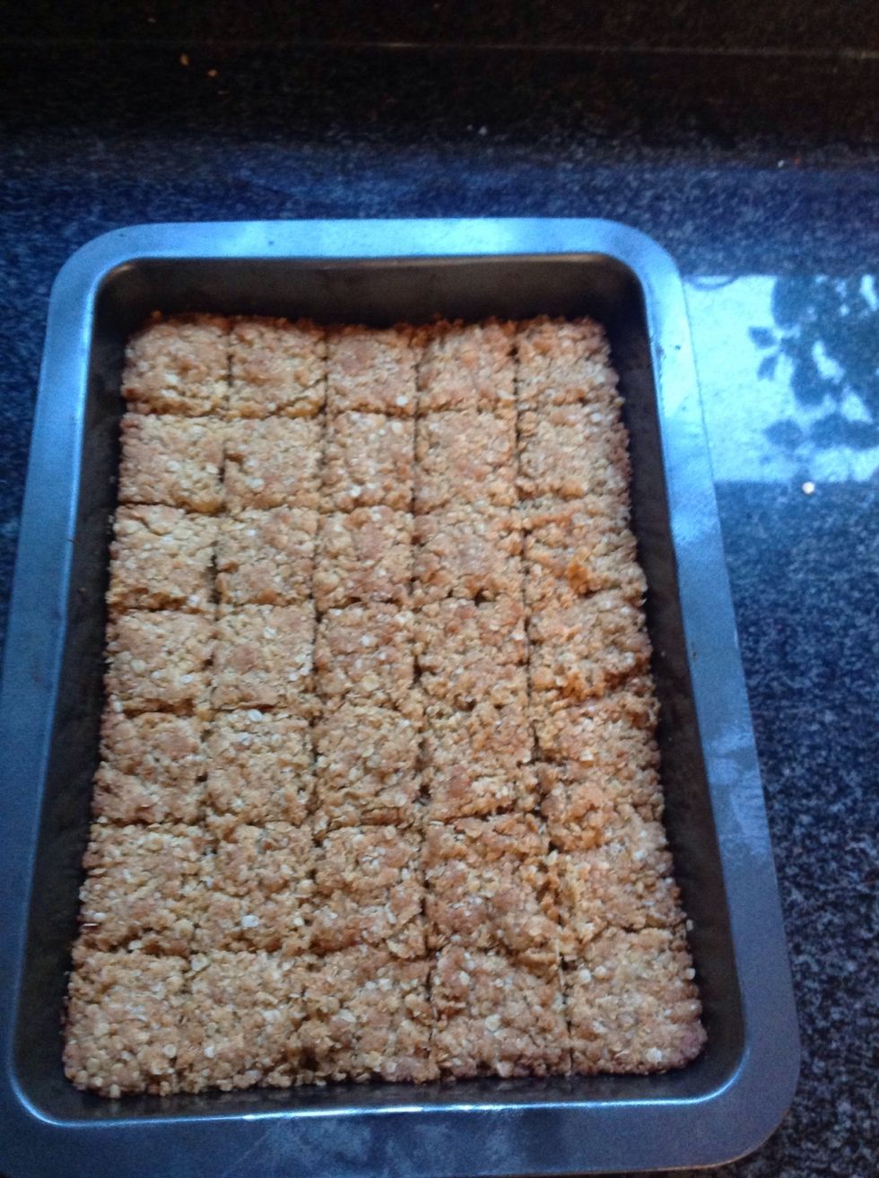 Step eight:  Allow to cool and cut into squares. When cooled, eat and enjoy!