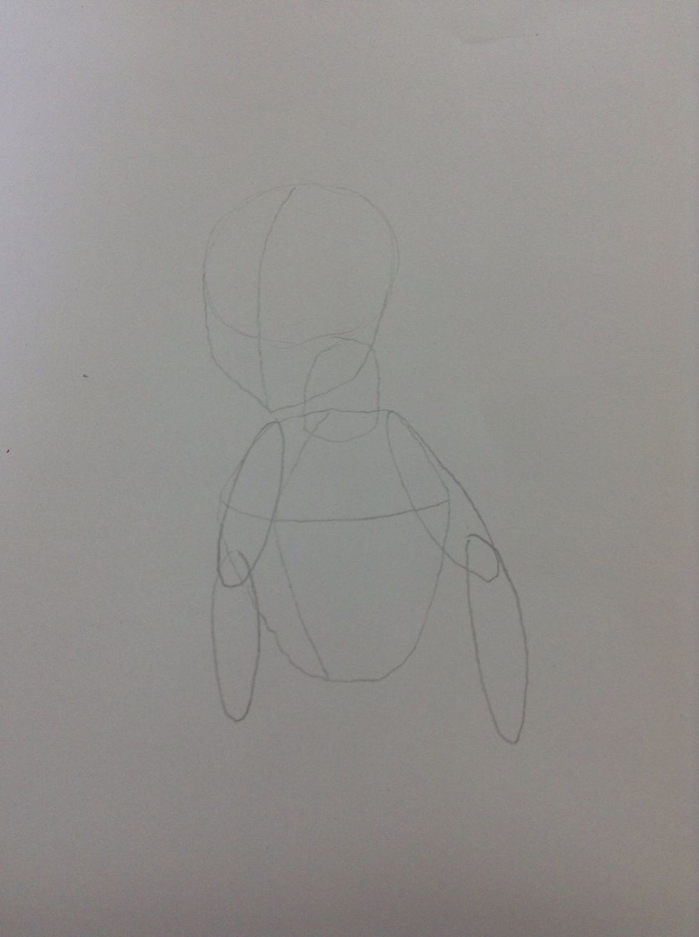 Step eight: draw two slim oval shapes (must be attached to each other) on one of the sides of the torso shape, now do the same to the opposite side.