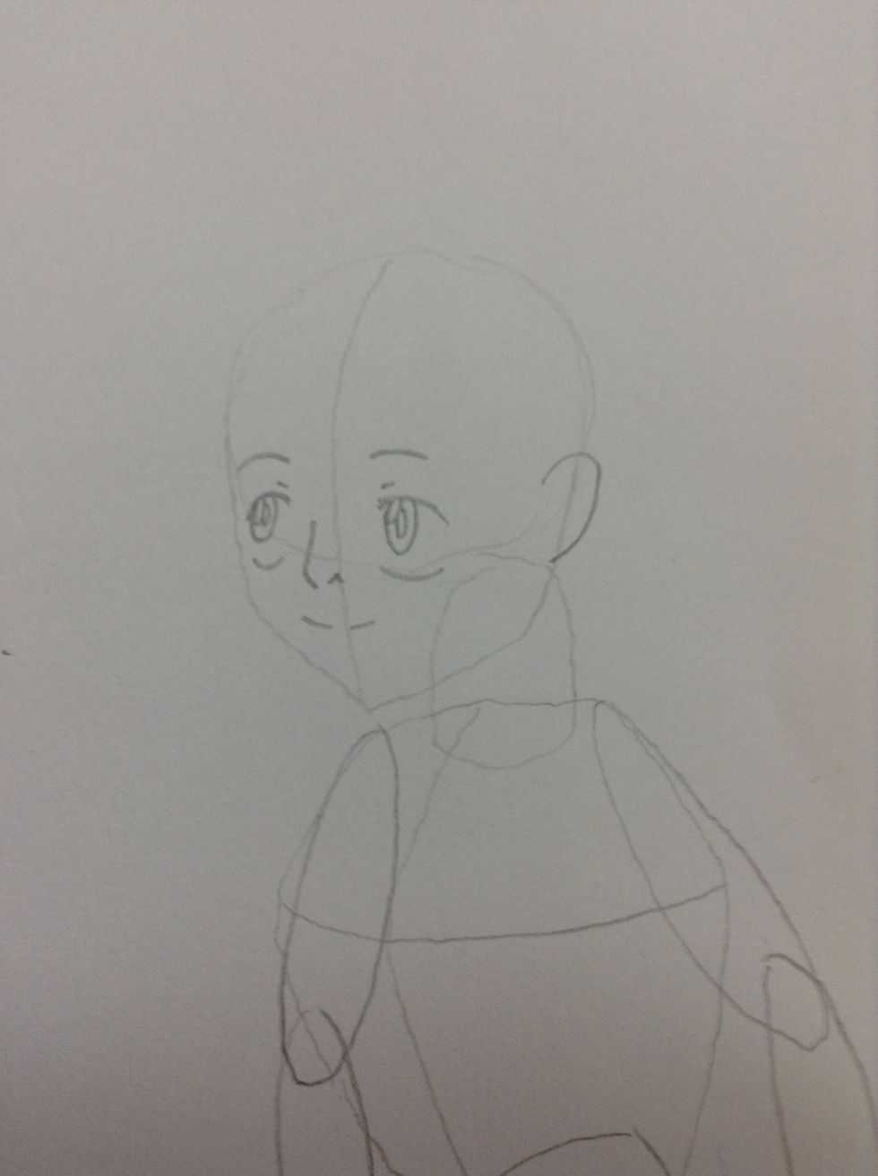 Step eleven: sketch the main details on the face (such as: eyes, nose, mouth, etc...).