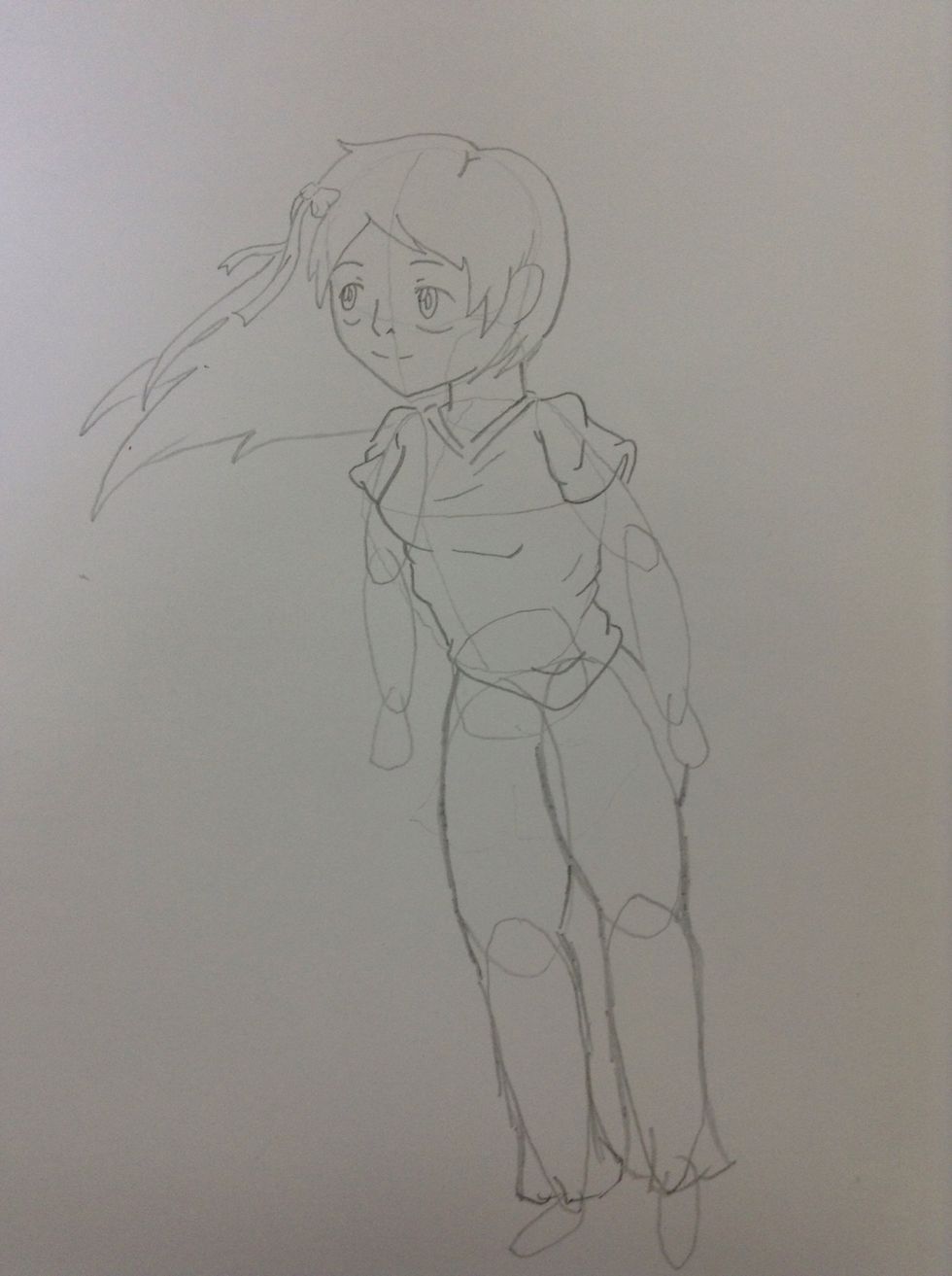 Step fourteen: sketch the lower part of the clothing.