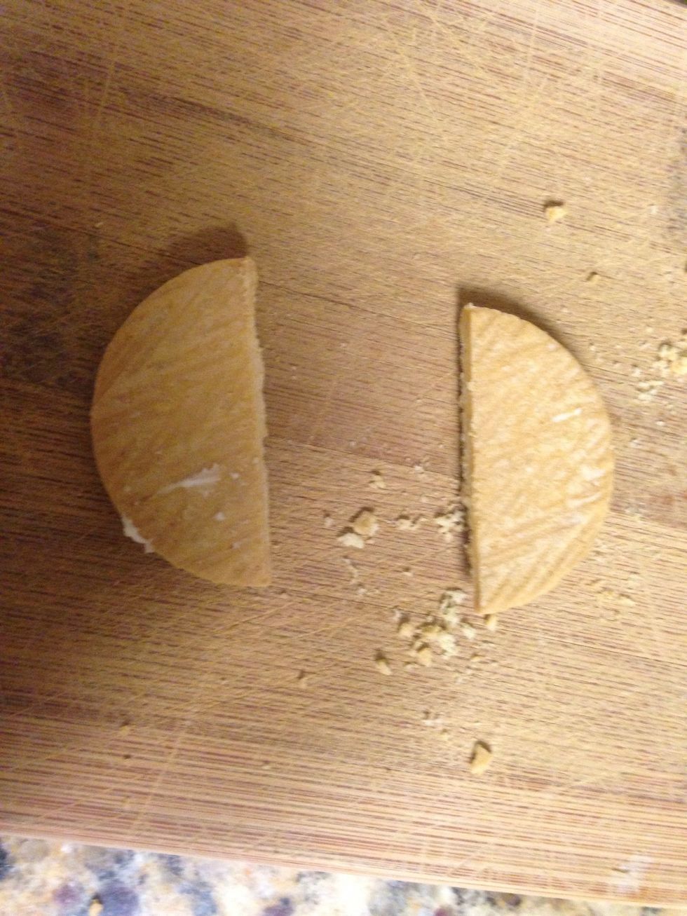 Step one: Cut Oreo in half