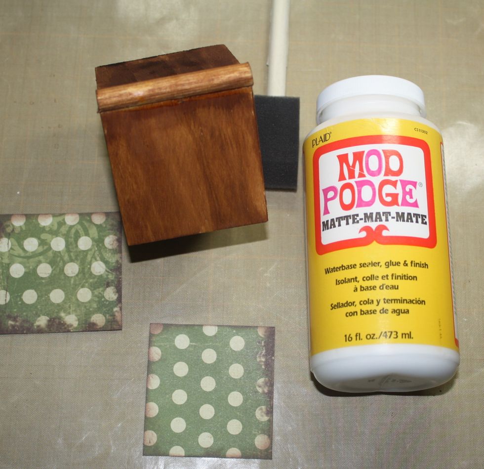 Step Two:  Measure and cut paper to roof of birdhouse.  Adhere with liquid glue (I used Mod Podge.)   Allow time to dry.