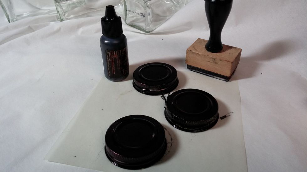 Step two: Use alcohol ink to alter the lids of the jar. I pounced on several coats.