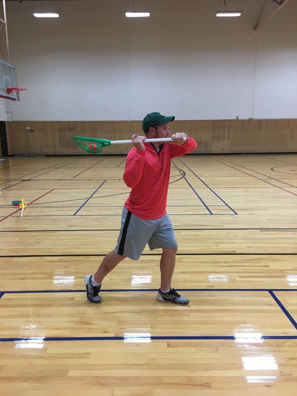 step with front foot and bring the stick up and away.