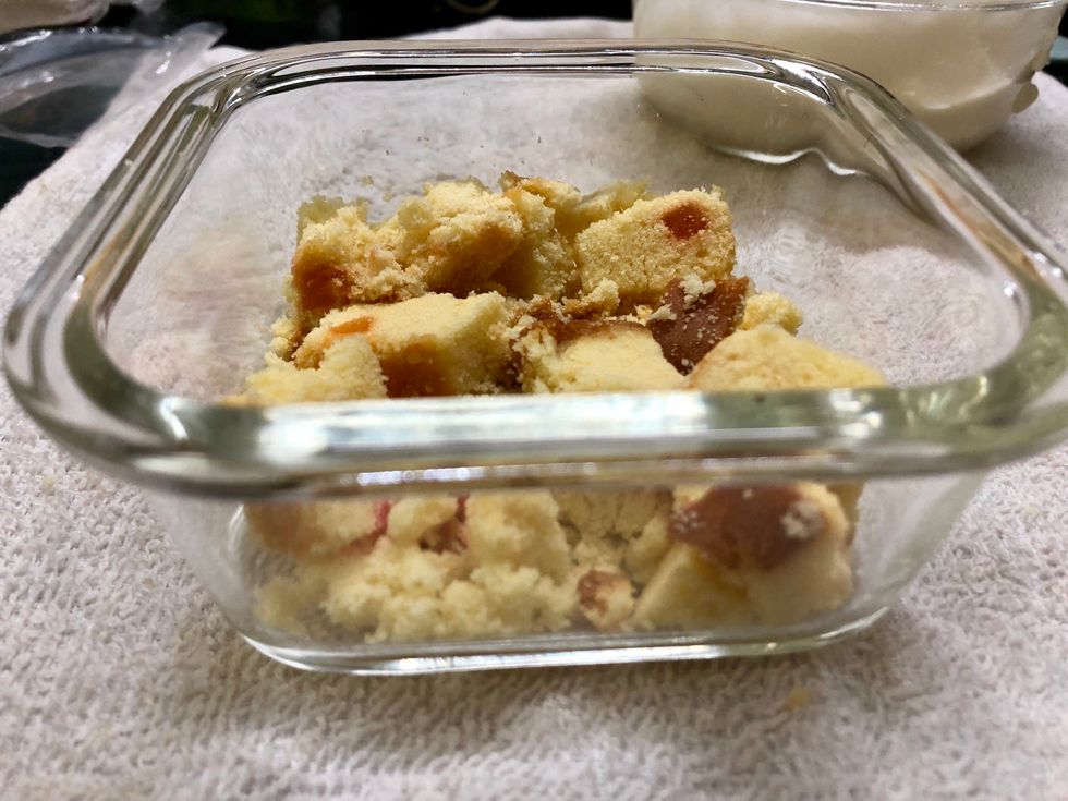 Step1 take the bowl and add the fruit cake cubes