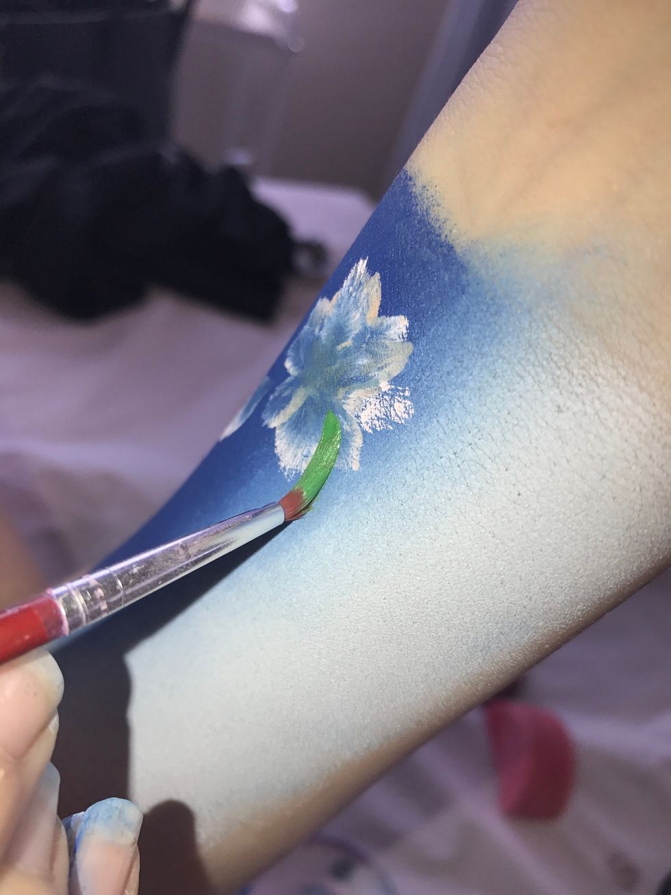 Step12/get a thinner brush and do raindrop leaves