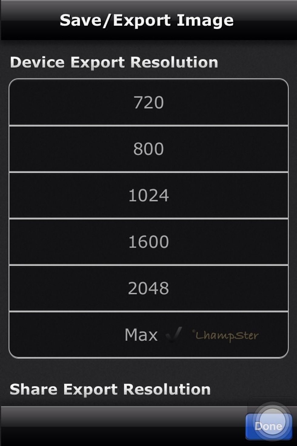 Step12: Tap Max, for maximum quality. Then continue to export/save process.