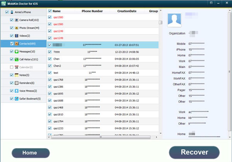 Step3. Tick "Voicemail" in the program and preview the scanning results. Select the files and hit "Recover" button to save them on your computer. http://www.mobikin.com/doctor-for-ios/