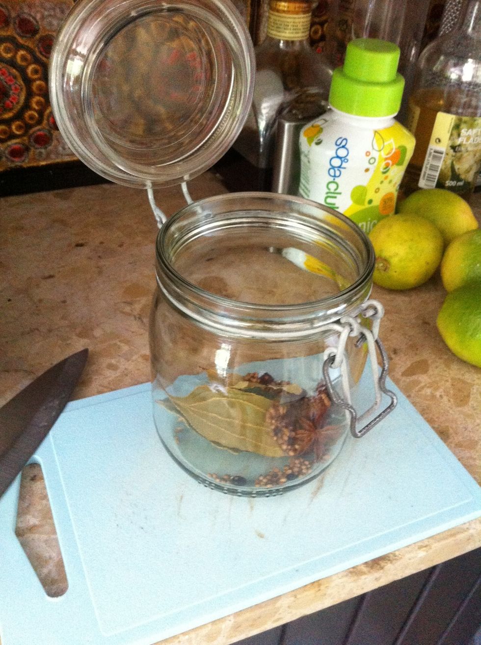 Sterilize a jar (in the oven for 15 mins at 150 Celsius) and tip in the spice mix.