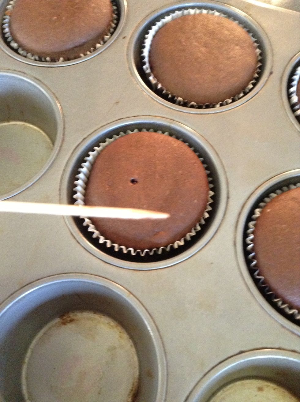 Stick a toothpick in the cupcake and if it comes out clean that means the cupcakes are done!