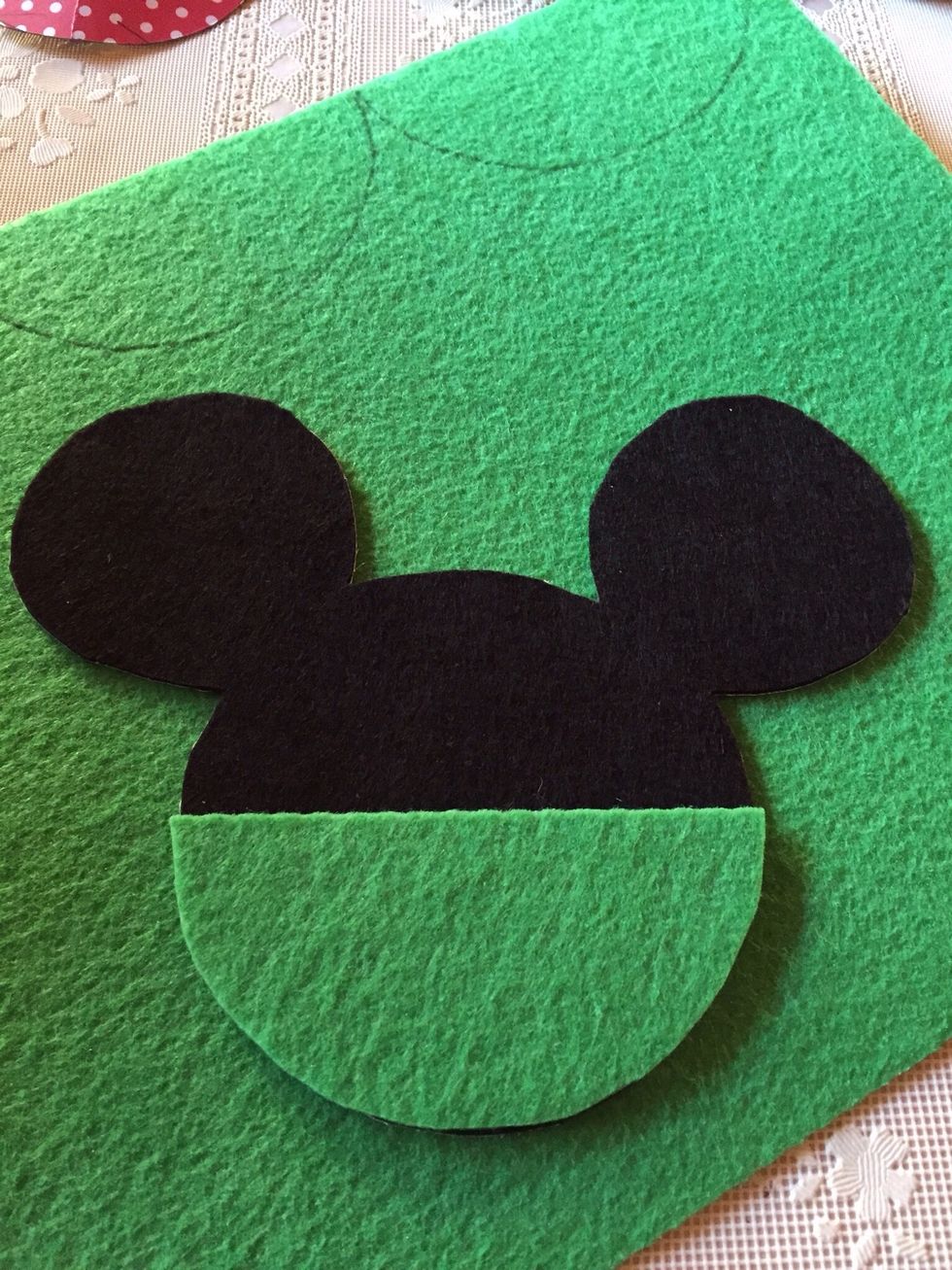 Stick half circles onto Mickey head. This is the front.