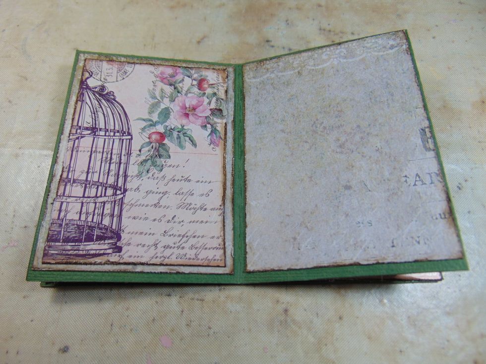 Stick papers in and add another card from Embellishment Add on, distressed and inked onto one of your centre pages.