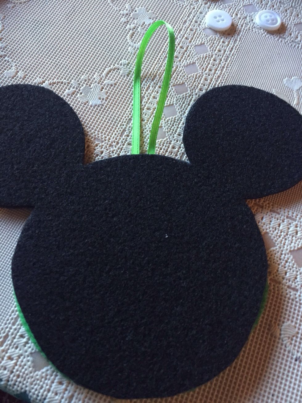 Stick second Mickey head over to seal ribbon, now you have a front and back to the head.