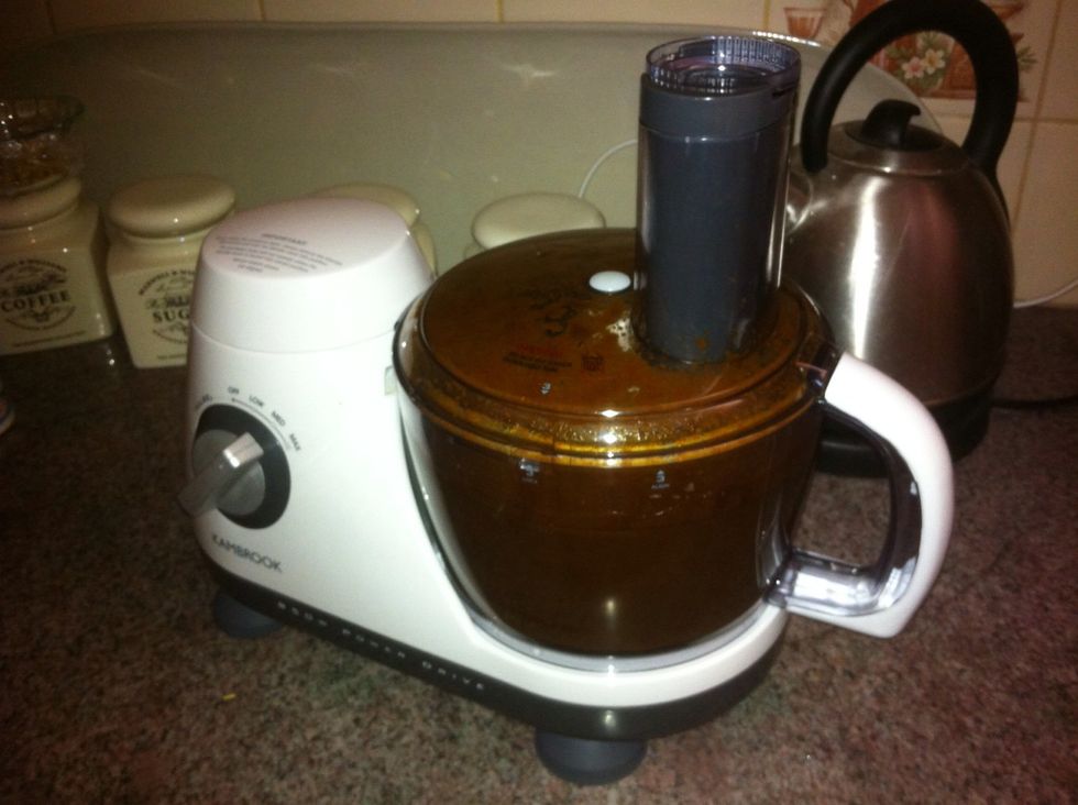 Stick the lid on the processor and blend on high until smooth. If it's too thick add some of the peach juice and blend again. If it's too thin we'll fix that next. Taste for seasoning