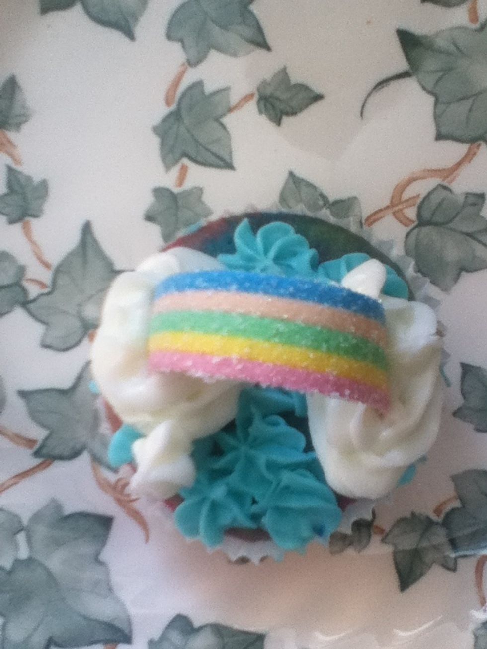Stick the rainbow strips into the clouds