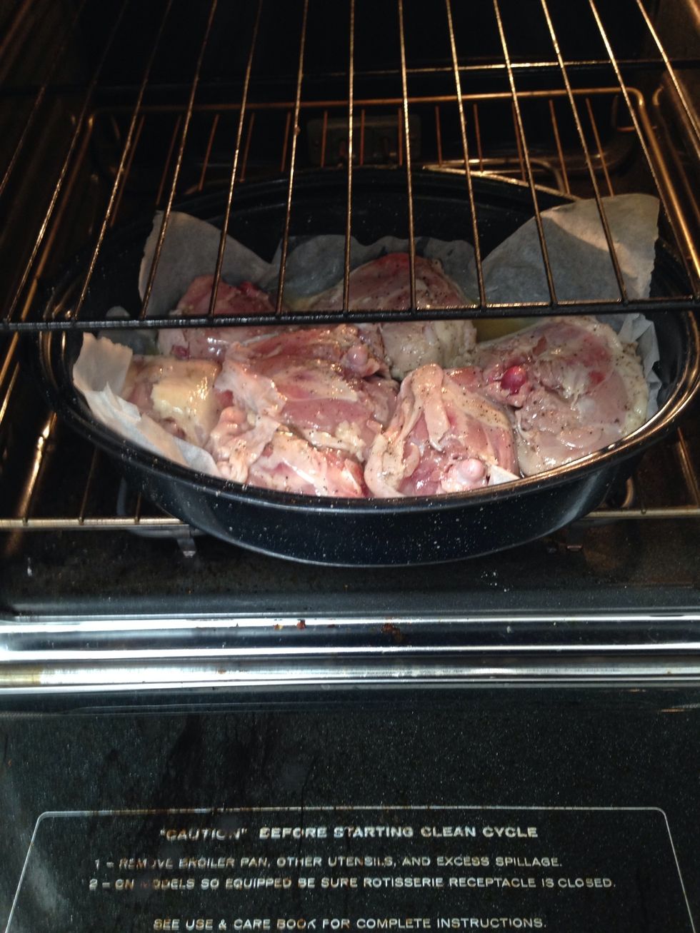 Stick the thighs in the oven for 20-25 minutes.