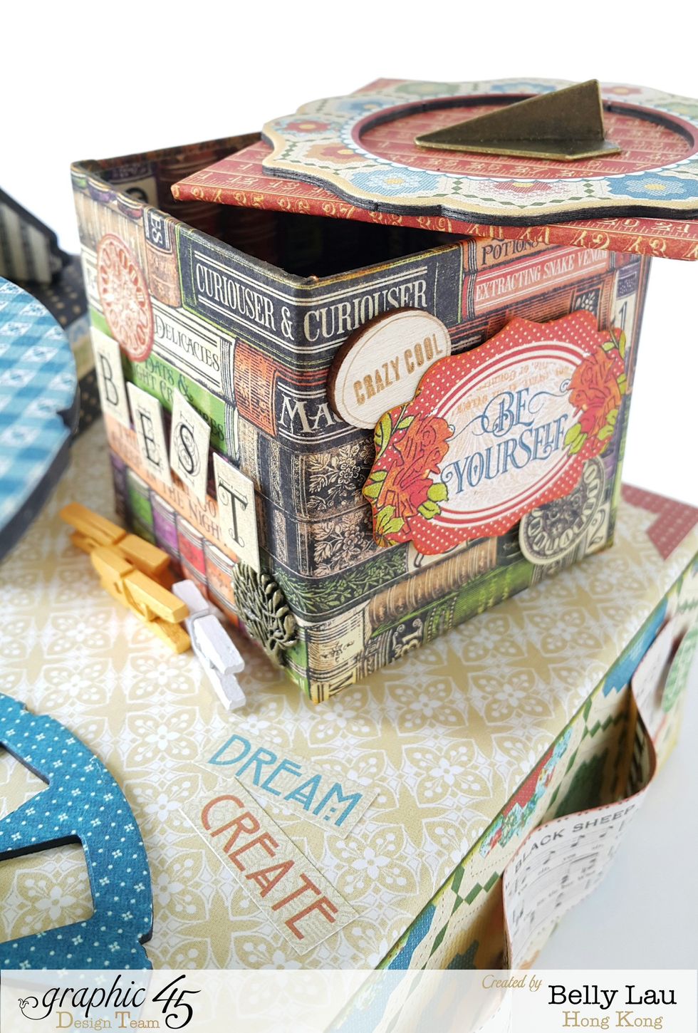 Stickers, wood pieces and metal embellishments to decorate the little storage box
