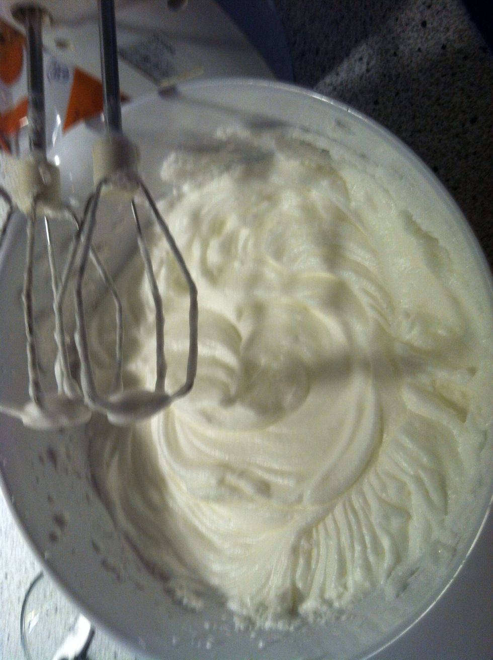 Stiff egg whites. Do you dare to turn the bowl up side down over your head? If not, continue beating...