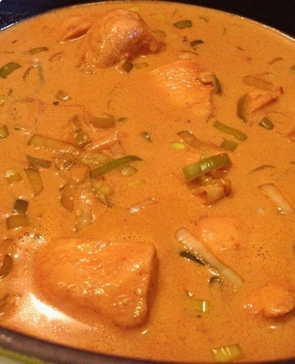 Stir again. Heat it up and then you're almost done, just a last detail is added..