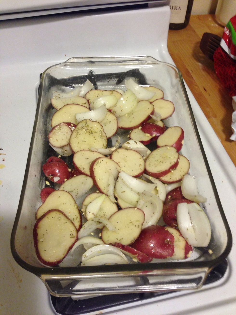Stir all ingredients and put in the oven for 10 mins.