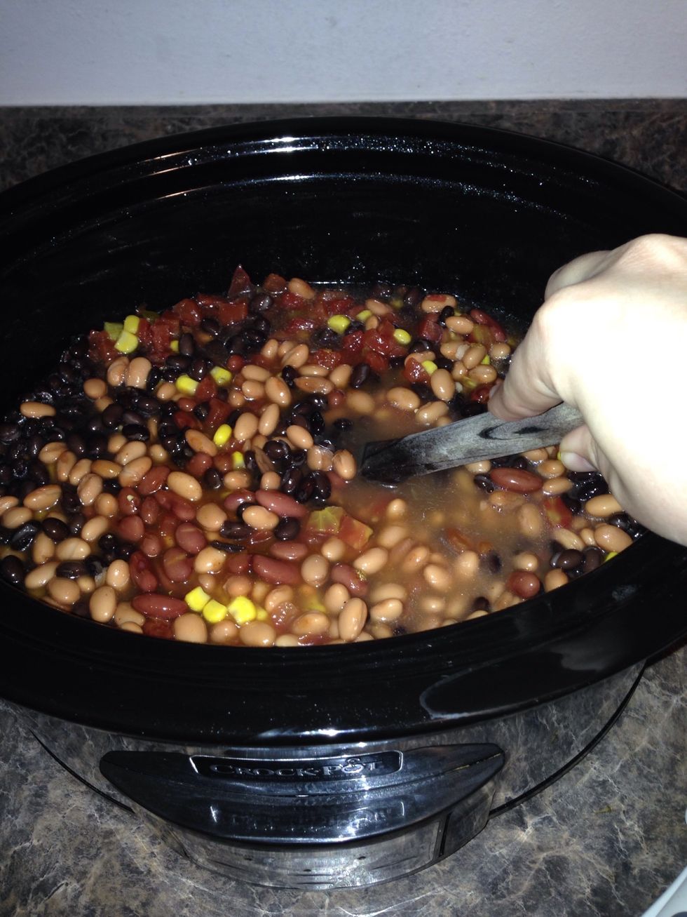 Stir all the beans and corn together well.