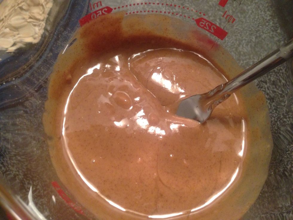 Stir almond butter, honey and maple syrup well