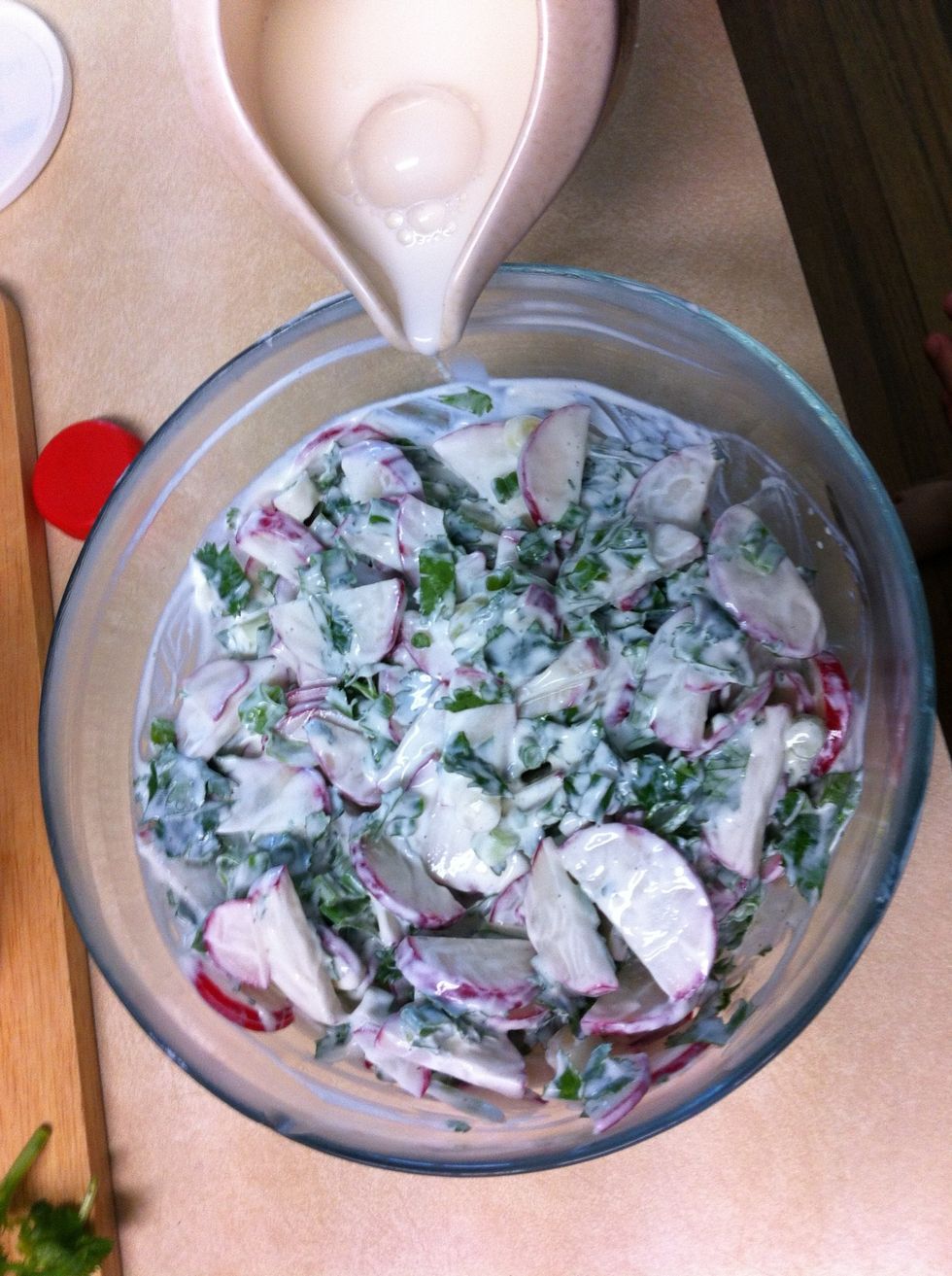 Stir and add a little milk. Salad was not so thick