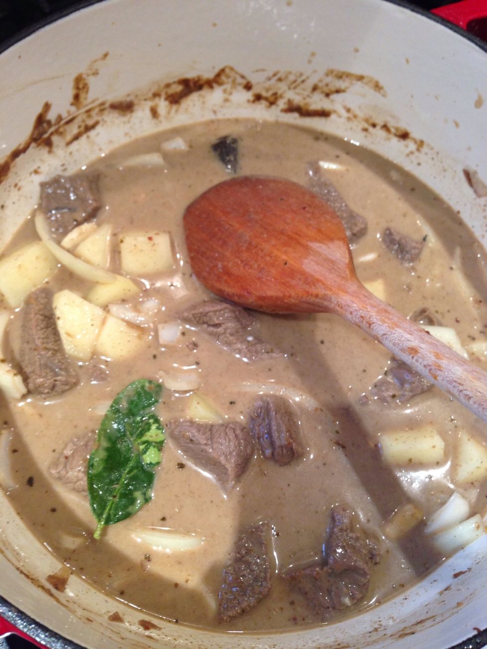 Stir, bring the the boil then put in oven for 2hrs at 160\u00b0c